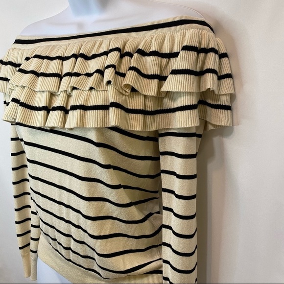 Lumiere Ruffled Collar Off Shoulder Stripped Long Sleeve Top Size Small - Picture 3 of 8